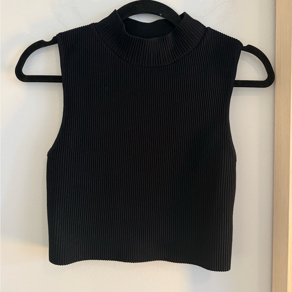 Aritzia Babaton Sculpt Knit Mock Neck Crop Tank Black | Ribbed Fitted To